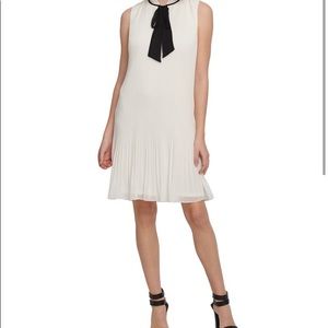 DKNY Women's Sleeveless Tie Neck Pleated Shift Dress